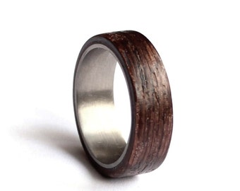Stainless Steel Wedding Ring, Mens Wedding Band, Wood Mens Ring, Wenge Wood Wedding Ring