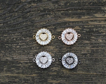 Rhodium CZ Pave Round cz connector,Clear CZ Cubic Zirconia connector