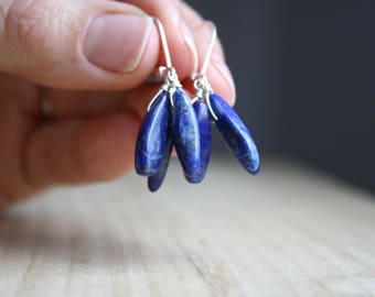 Lapis Lazuli Earrings Dangle . Blue Lapis Earrings Silver . Lapis Dangle Earrings Women . Lever Back Gemstone Earrings