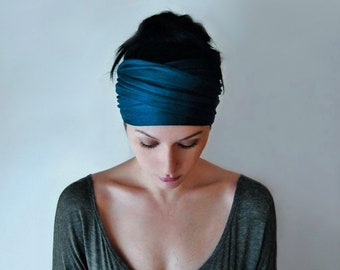 PEACOCK BLUE Head Scarf, Extra Wide Headbands for Women and Teens, Teal Blue Head Wrap, Fashion Turban, Boho Head Wrap, Boho Turban Headband
