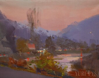 Nature Wall Art Canvas Painting, Small Landscape painting, Mountain painting Oil landscape art