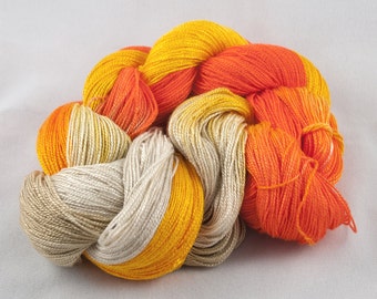 ORANGE SWIRL Handpainted 6/2 Rayon Tencel Yarn