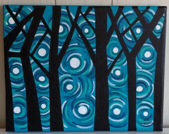 Blue Tree Painting, 8x10 Inch Painting, Whimsical Tree Art, Tree Wall Decor, Nature Art, Colorful Tree Art, Tree Gift Idea, Swirly Painting