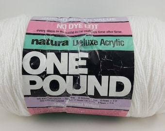 One Pound Yarn,Jumbo Super Value,Natura Deluxe Acrylic,Pure White,No Dye Lot,16 ozs,Mothproof,Colorfast,Non Allergenic, 4 Ply Worsted Weight