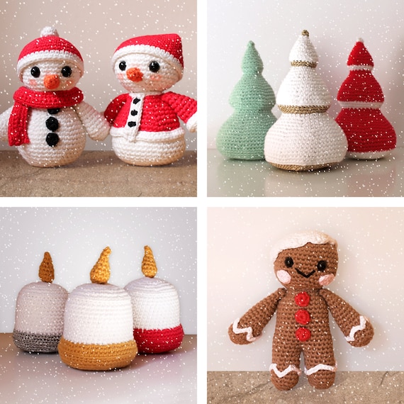 Christmas Patterns: Snowmen, Trees, Candles and Gingerbread Man. Amigurumi Pattern PDF.