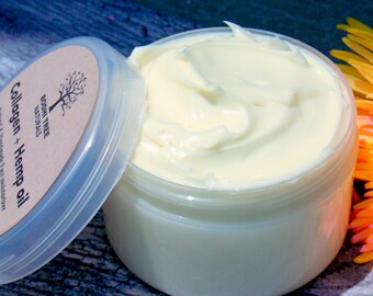 Non-GMO Collagen + Hemp Oil - Anti Aging Face Cream / Hemp Face moisturizer /- Natural Handmade SkinCare