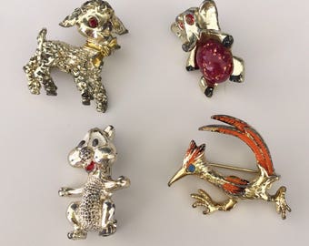 4 Pc Vintage petit animal pins/Brooches Lot