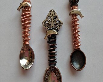 Dolphin mini spoon copper wire wrapped pendant