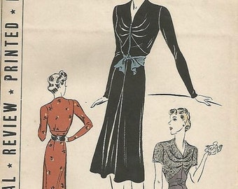 ON SALE 1940s High Waisted Dress Frock V Neckline Unused Ff Pictorial Review 9515 Size 20 Bust 38 Women's Vintage Sewing Pattern