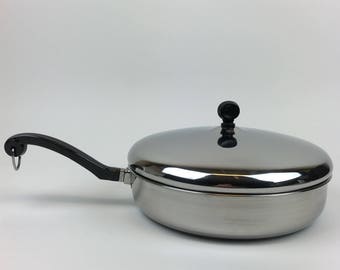 Vintage Faberware Aluminum Clad Stainless Steel Frying Pan & Lid measures 10" inner diameter beautifully polished