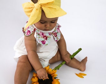 Baby Head Wrap, Baby Headwrap, Polka Dots Headband, Baby Turban, Toddler HeadWrap, Girls Headwrap Turban, Yellow Baby Head wrap, 2244