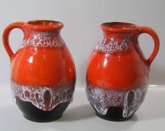Pretty pair of vases by Jasba N04612 14 WGP West German Pottery Midcentury Fat Lava *2*