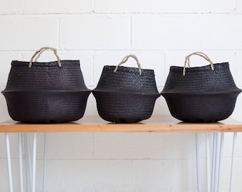 Noir Seagrass Belly Basket - Rice Baskets - Belly Basket - Storage Basket - Plant Basket - Natural Basket - Black basket - Fair trade basket