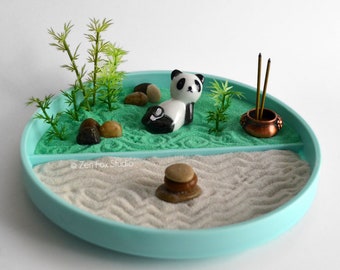Mini Zen Garden // Panda Figurine // Incense Burner // Bamboo // DIY Kit // Feng Shui // Housewarming Gift // Cairn Kawaii Meditation Tools