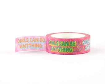 Girls Can Do Anything Washi Tape - Girl Power decorative masking tape, 10 meter, littleleftylou