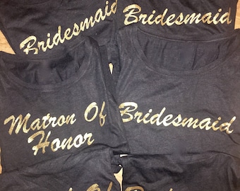set of 4, 5, 6 Bridesmaid gold glitter Vinyl Iron Ons , decals , bridal party transfers , Bachelorette Party Decals , Bridesmaid tote Decals