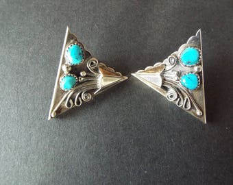 Southwest Navajo sterling silver turquoise shirt collar tips cowgirl square dance country western