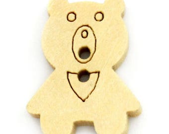 Set of 5 buttons 2 holes bear Nature 20mm x 15mm