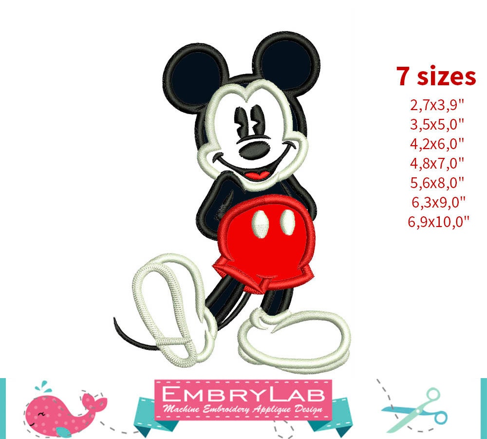 Applique Mickey Mouse. Machine Embroidery Applique Design.