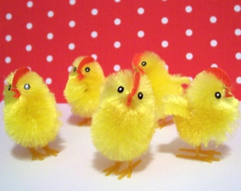 5 Adorable yellow Chenille Chicks