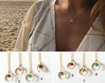 Crescent Horn Necklace with Moonstone - Gold Gorn Talisman Necklace - Boho Talisman Necklace - Bohemian Jewelry
