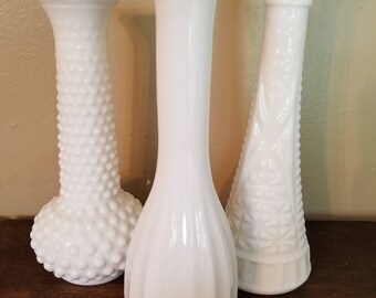 Vintage Milk Glass Vases - The Aubrey Collection - Set of 3 Milk Glass Vases, Instant Collection - Wedding Decor