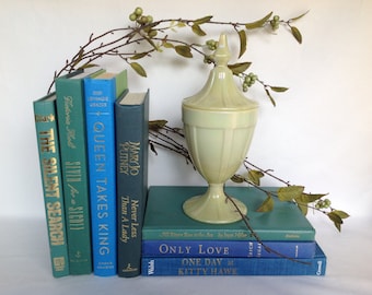 Vintage Book Stack, Vintage Books, 1971 to 2010, Old Books, Set of 7, Ocean Hues, Book Collection, Instant Collection, Book Bundle, Books