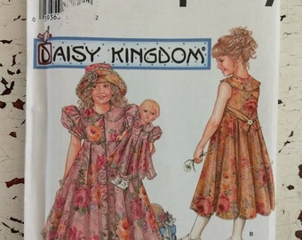 Simplicity Daisy Kingdom Girls Dress Hat Doll Dress Size 7 8 10 12 UNCUT FF 7550