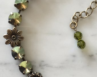 Swarovski Iridescent Green Crystal Necklace, Green Crystal Necklace