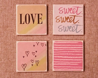 Cute Coasters // Tile Coasters // Pink Coasters // Girly Coasters // Ceramic Coasters // Drink Coasters // Handmade Coasters // Mothers Day
