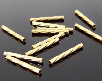 14kt Gold Filled Goldfilled Twist Tube Beads Set of 12