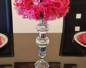 13" Glass Wedding Centerpiece, Tall Wedding Vase, Pedestal Vase, Tall Wedding Centerpiece Vase Decor, Flower Vase, Candle Holder