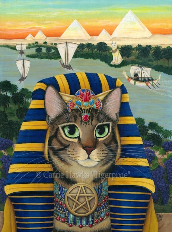 Items similar to Egyptian Pharaoh Cat Bastet Art Egypt Mau Cat Bast