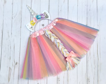 Unicorn costume - girls unicron outfit - pastel unicorn tutu - tutu costume - uicorn headband -unicorn birthday outfit -girls Easter gift