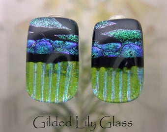 Lime Marquis Clip Earrings, Handmade Fused Glass Jewelry from North Carolina