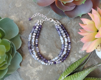 Beaded Bracelet - Bohemian Jewelry- Gemstone Bracelet- Boho Bracelet- Amethyst Bracelet for Women- Natural Jewelry- Lavender Purple Bracelet