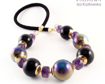 Onyst - necklace with amethyst, onyx and ceramic