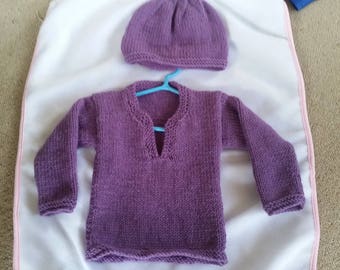 Merino Sweater and Hat set 3-6 month old