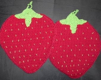 Crocheted pot holder, strawberries, strawberry decor, kitchen decor, strawberry pot holder, summer pot holder
