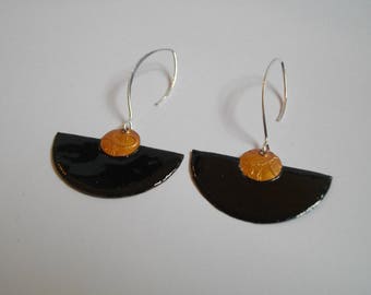 Earrings fans, enamel, copper and Silver 925/1000