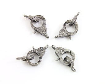 Pave Diamond Lobster Clasp, .925 Oxidized Sterling Silver Diamond Findings, handmade pave diamond clasp,18x10 mm, (DC-02)