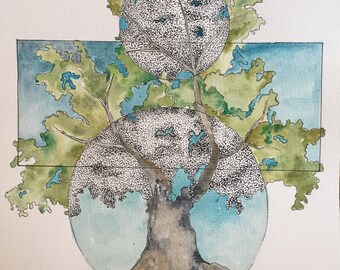 Watercolor & Ink Bonsai Tree