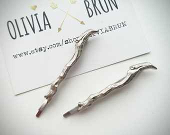 Silver Branch Bobby Pins Branch Twig Hair Pins Branch Twig Hair Clips Stick Hair Pins Woodland Wedding Bridal Hair Accessories Boho Hair