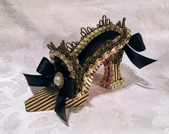 Queen Elizabeth I High Heel Paper Shoe Fine Art Collectible Sculpture, One of a Kind