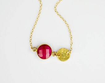 Mothers day gift for mom, Ruby Necklace, July Birthstone Necklace Initial Necklace Bridesmaid Necklace Birthday Gift Personalized Necklace