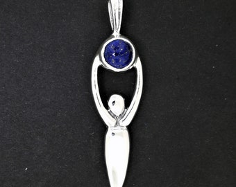 Sterling Silver Goddess pendant with 8mm Cabochon