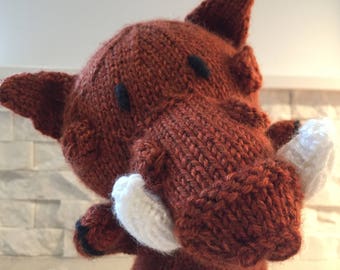 Hand knit warthog puppet, hand puppet warthog, warthog glove puppet, knit puppet warthog, plush warthog puppet, warthog plush toy knitted