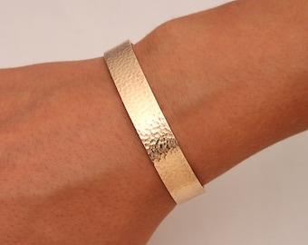 Wide Hammered Cuff Bracelet, 14K Yellow Gold Filled