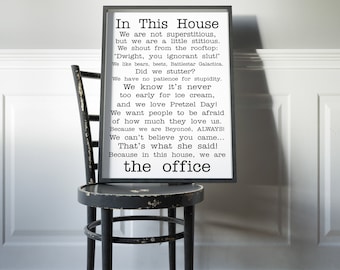 The Office Quotes TV Poster the office tv show In this house Poster Funny Quotes Bedroom Poster Michael Scott Jim Dwight Dunder Mifflin art
