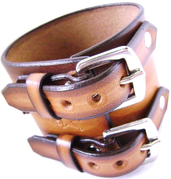 Leather watchband cuff Streaked fade Pirate style cuff bracelet hand made for YOU in USA by Freddie Matara
